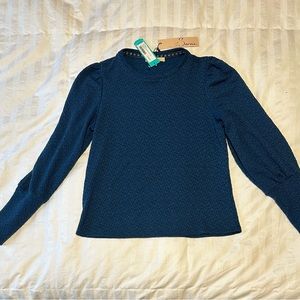 Teal Green Les Serein Campinas Puff Sleeve Knit Top